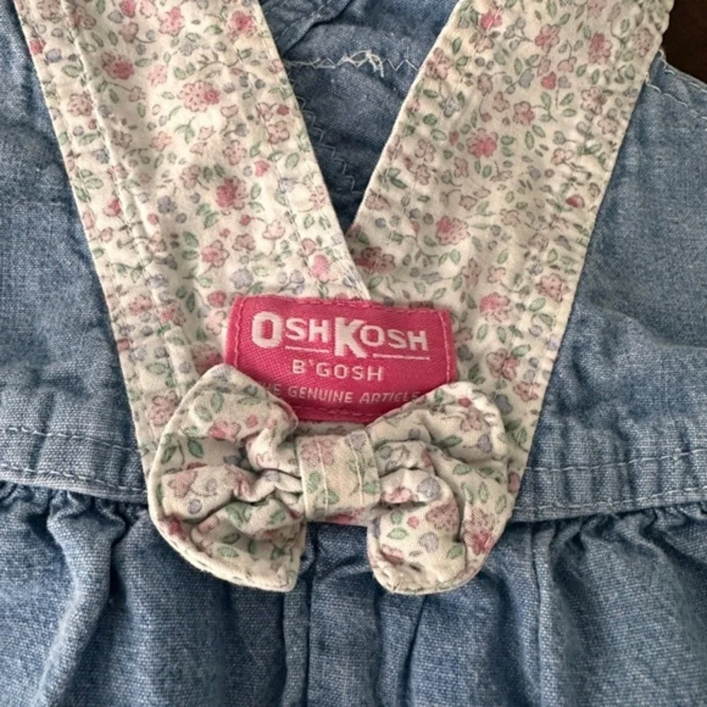 OshKosh B'gosh Overalls Girls 18M Blue Floral Vestbak‎ Vintage Denim Bow Pink